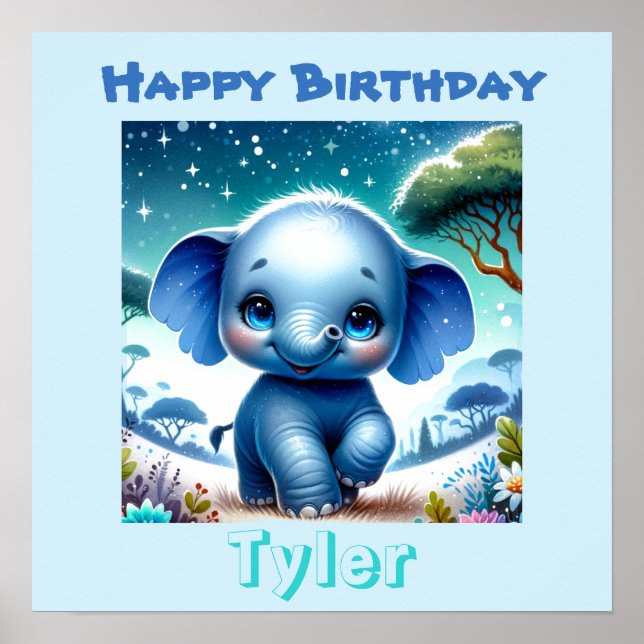 Funkelnd Elefant unter einem Sternenhimmel Poster (Vorne)