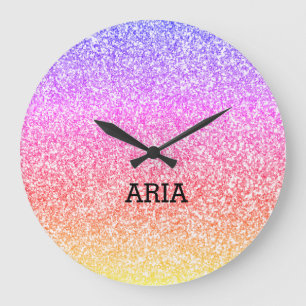 Funkelnd elegante, girly Regenbogen-Farben süß Große Wanduhr