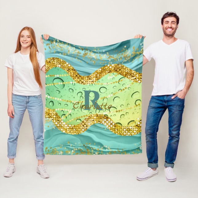 Funkelnd Emerald Green Monogram | Leuchtdichte Fleecedecke (Beispiel)