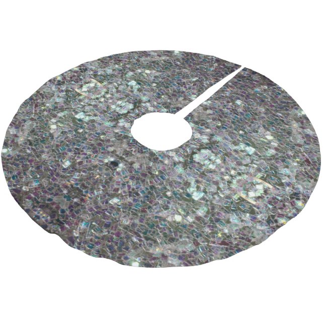 Funkelnd, farbiges Silbermosaik v2 Polyester Weihnachtsbaumdecke (Schrägansicht)