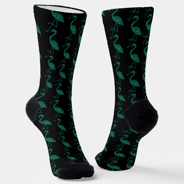 Funkelnd Flamingo Emerald Glitzer Muster schwarz Socken (Gewinkelt)
