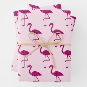 Funkelnd Flamingo-Glitzer-Muster pink Geschenkpapier Set