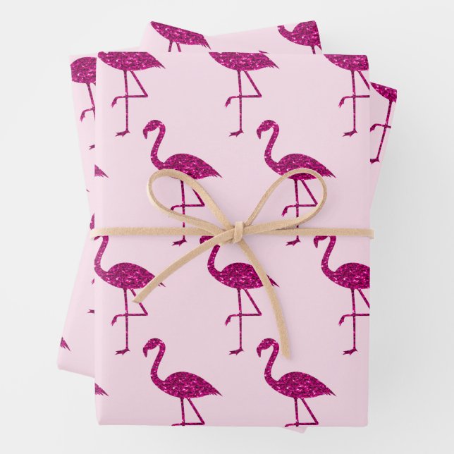 Funkelnd Flamingo-Glitzer-Muster pink Geschenkpapier Set (Beispiel)
