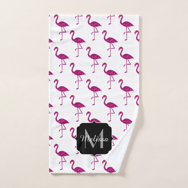 Funkelnd Flamingo Rosa Glitzer Glitzern Monogramm Badhandtuch Set (Handtuch)