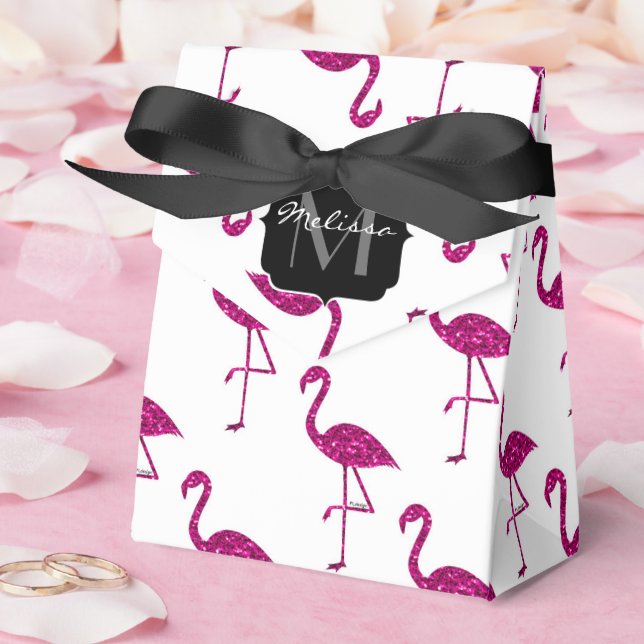 Funkelnd Flamingo Rosa Glitzer Glitzern Monogramm Geschenkschachtel (Hochzeit)