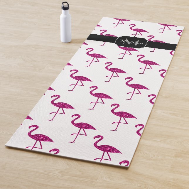 Funkelnd Flamingo Rosa Glitzer Glitzern Monogramm Yogamatte (Beispiel)