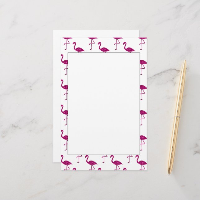 Funkelnd Flamingo Rosa Glitzer Glitzern Muster Briefpapier (Vorderseite/Rückseite Beispiel)