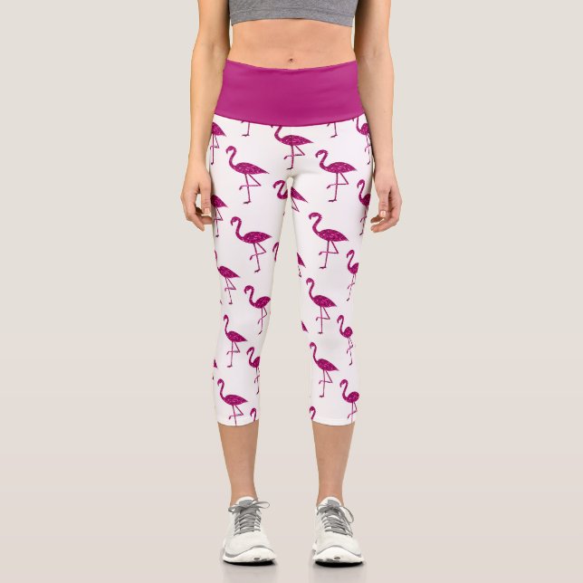 Funkelnd Flamingo Rosa Glitzer Glitzern Muster Capri Leggings (Vorderseite)