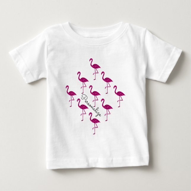Funkelnd Flamingo Rosa Glitzer Glitzern Persönlich Baby T-shirt (Vorderseite)