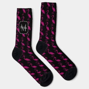Funkelnd Flamingo Rosa Glitzer Muster Monogram Socken