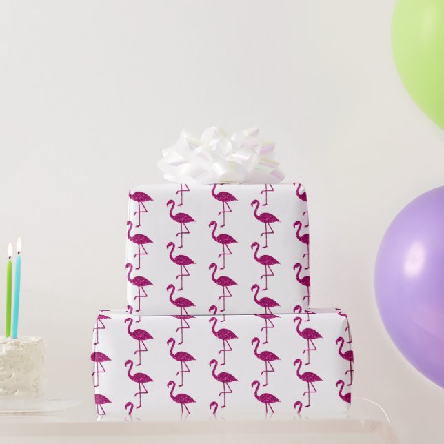 Funkelnd Flamingo Rosa Glitzer-Muster weiß Geschenkpapier (Partygeschenke)