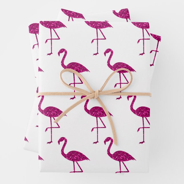 Funkelnd Flamingo Rosa Glitzer-Muster weiß Geschenkpapier Set (Beispiel)