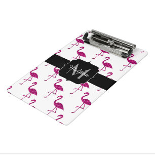 Funkelnd Flamingo Rosa Glitzern Monogramm Mini Klemmbrett