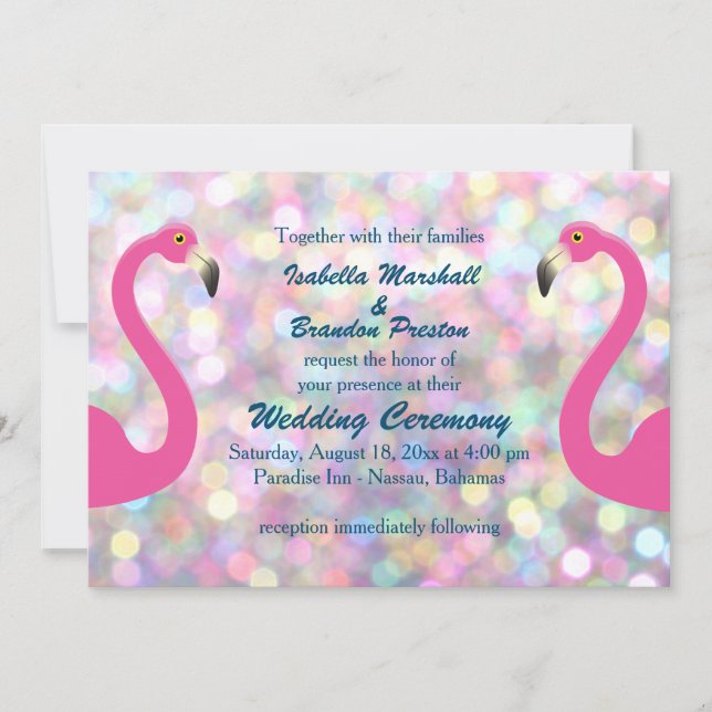 Funkelnd Flamingo Wedding Einladung (Vorderseite)