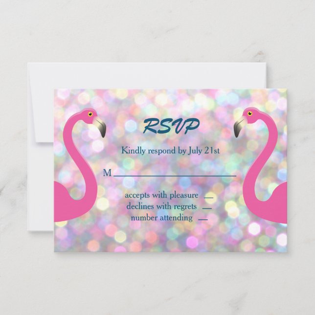 Funkelnd Flamingo Wedding RSVP (Vorderseite)