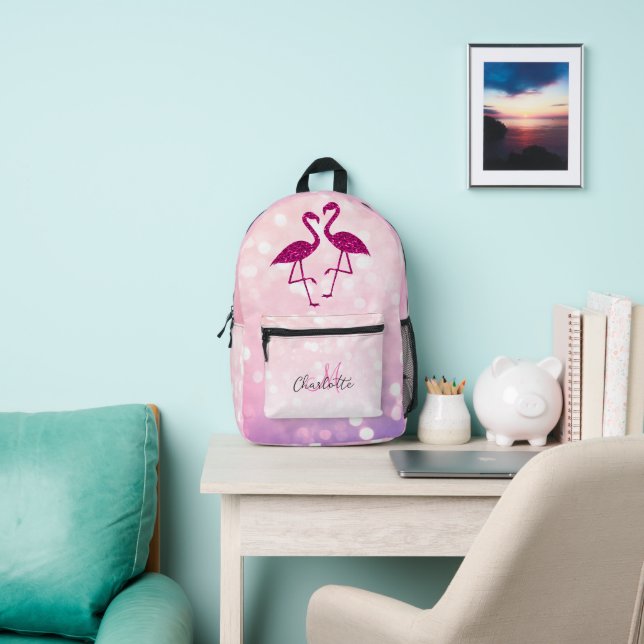 Funkelnd Flamingos Rosa Glitzer Glitzern Monogramm Bedruckter Rucksack (InSitu)
