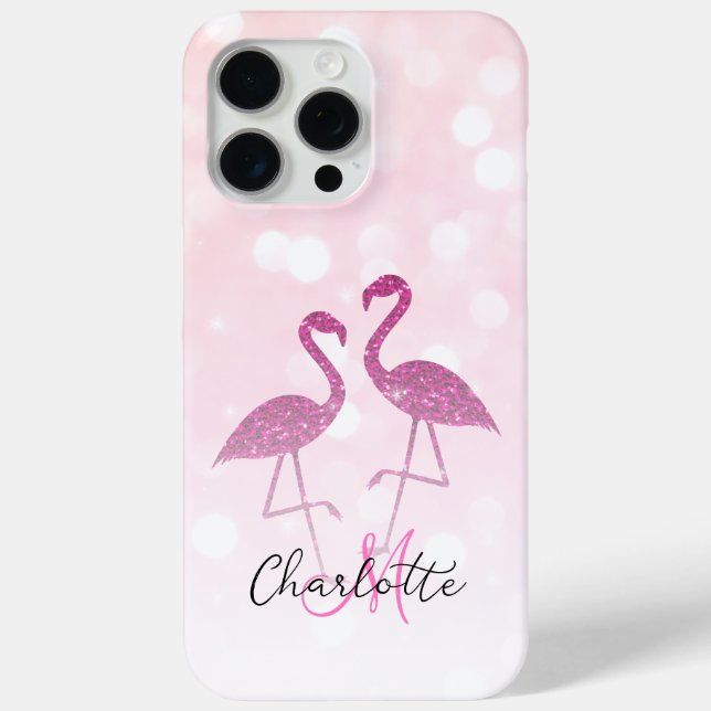 Funkelnd Flamingos Rosa Glitzer Glitzern Monogramm Case-Mate iPhone Hülle (Rückseite)