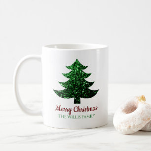 Funkelnd Frohe Weihnachtsbaumgrün Familienname Kaffeetasse