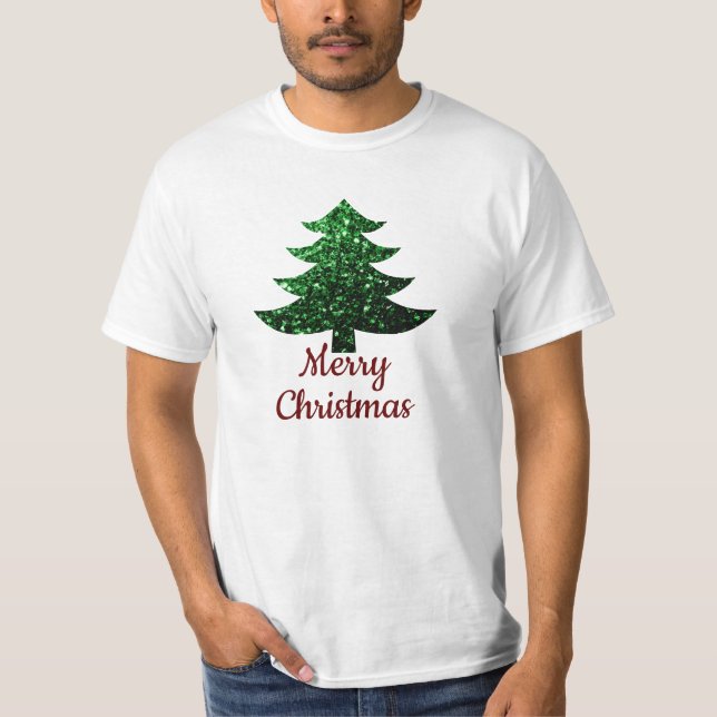 Funkelnd, froher Weihnachtsbaumgrün, Sondertext T-Shirt (Vorderseite)