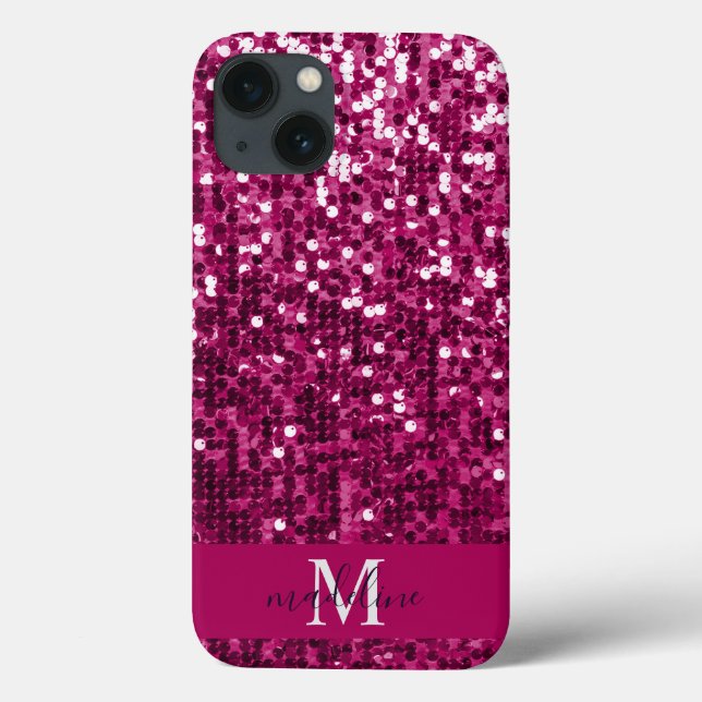 Funkelnd Fuchsia|rosa Sequin/Glitzer Name Case-Mate iPhone Hülle (Rückseite)