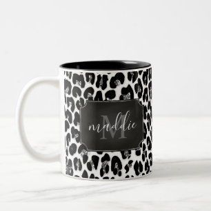 Funkelnd Girl Glitzer Leopard Mit Monogramm Name Zweifarbige Tasse