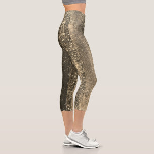 Funkelnd Girly Glam Bronze Disco Party Capri Leggings