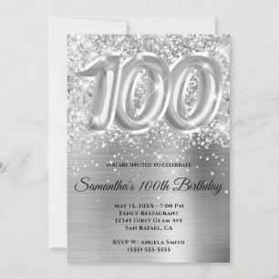 Funkelnd Glänzend Silber Glam 100. Geburtstag Einladung