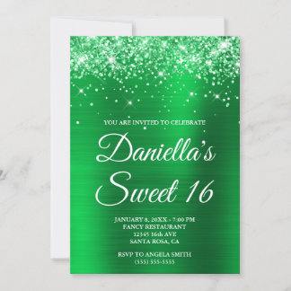 Funkelnd Glitterie Hellgrüne Foil Sweet 16 Einladung