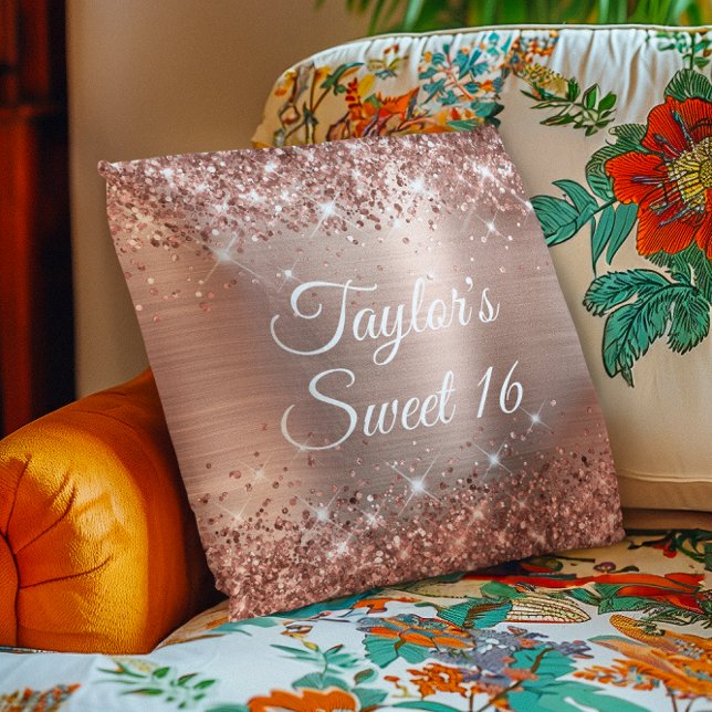 Funkelnd Glitterie Rose Gold Foil Glam Süß 16 Kissen (Sparkly Glittery Rose Gold Foil Glam Sweet 16 Throw Pillow)