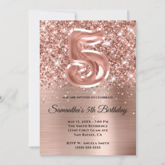 Funkelnd Glitterie Rose Gold Glam 5. Geburtstag Einladung