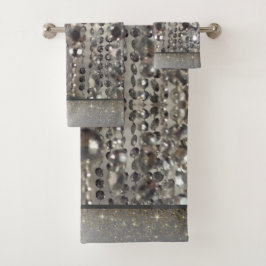 Funkelnd Glitterie Silber Streichperlen         Badhandtuch Set