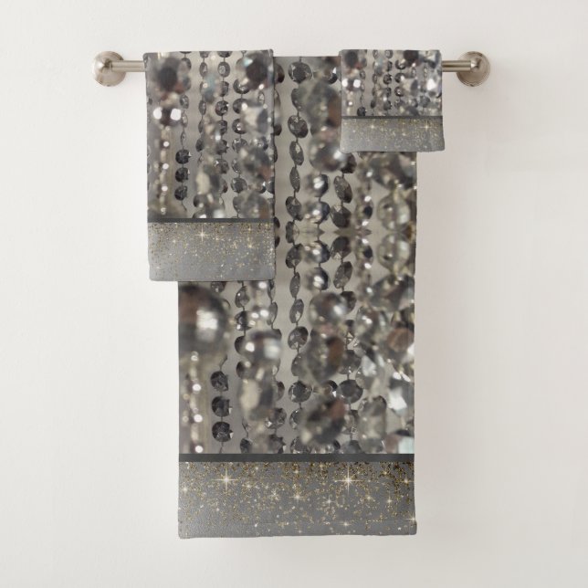 Funkelnd Glitterie Silber Streichperlen         Badhandtuch Set (Insitu)