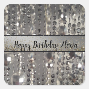 Funkelnd Glitterie Silber Streichperlen Quadratischer Aufkleber