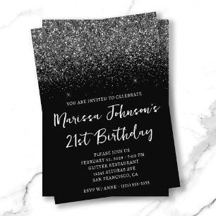 Funkelnd Glittery Black 21. Geburtstag Einladung