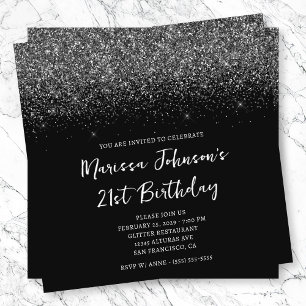 Funkelnd Glittery Black 21. Geburtstag Einladung