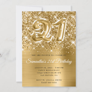 Funkelnd Glittery Gold Ballon 21. Geburtstag Einladung