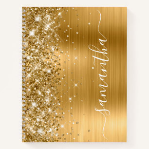 Funkelnd Glittery Gold Foil Giro Name Notizbuch
