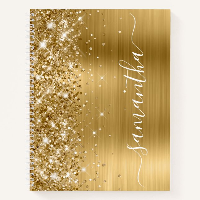 Funkelnd Glittery Gold Foil Giro Name Notizbuch (Vorderseite)