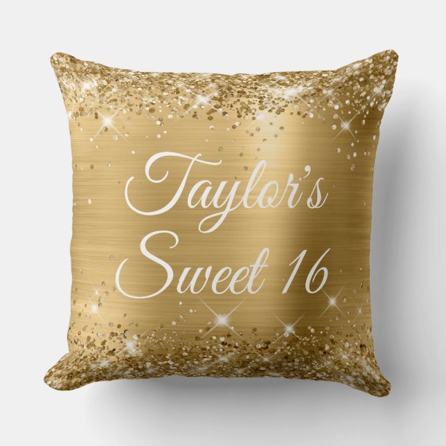 Funkelnd Glittery Gold Foil Glam Sweet 16 Large Kissen (Vorderseite)