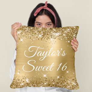 Funkelnd Glittery Gold Foil Glam Sweet 16 Large Kissen
