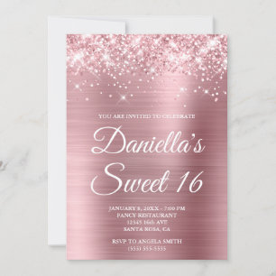 Funkelnd Glittery Light Pink Foil Sweet 16 Einladung