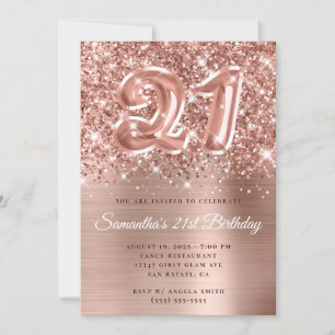 Funkelnd Glittery Rose Gold Ballon 21. Geburtstag Einladung