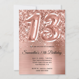 Funkelnd Glittery Rose Gold Glam 13. Geburtstag Einladung