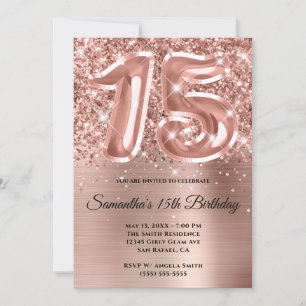 Funkelnd Glittery Rose Gold Glam 15. Geburtstag Einladung