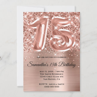 Funkelnd Glittery Rose Gold Glam 15. Geburtstag Einladung