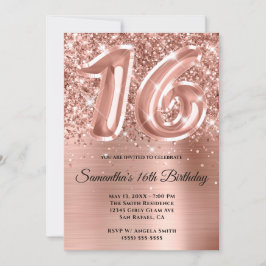 Funkelnd Glittery Rose Gold Glam 16. Geburtstag Einladung