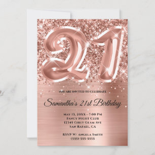 Funkelnd Glittery Rose Gold Glam 21. Geburtstag Einladung
