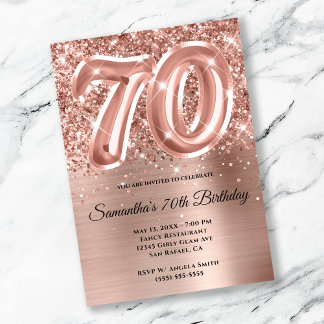 Funkelnd Glittery Rose Gold Glam 70. Geburtstag Einladung
