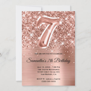 Funkelnd Glittery Rose Gold Glam 7. Geburtstag Einladung