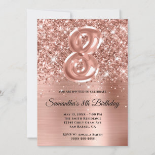 Funkelnd Glittery Rose Gold Glam 8. Geburtstag Einladung